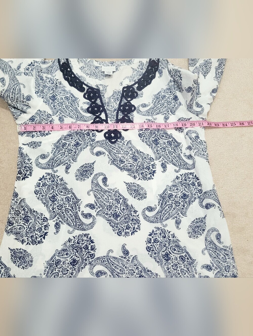 Liz Claiborne Womens Large Blue White Paisley Tunic Top 100% Cotton Boho Classic - Picture 8 of 12